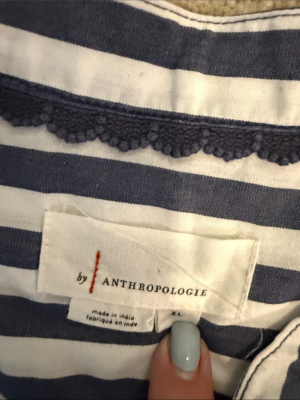 Anthropologie Navy and White Striped Short Sleeve Blouse - Picture 2 of 3
